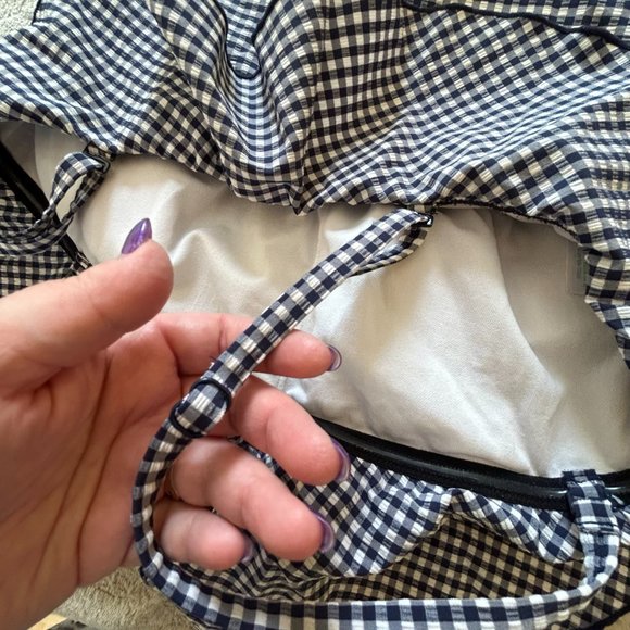 Kona Sol navy and white gingham pattern 1 piece printed swim suit Size L - Picture 3 of 8